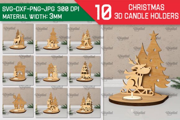 3D Christmas Candle Holders Laser Bundle: Winter Amp