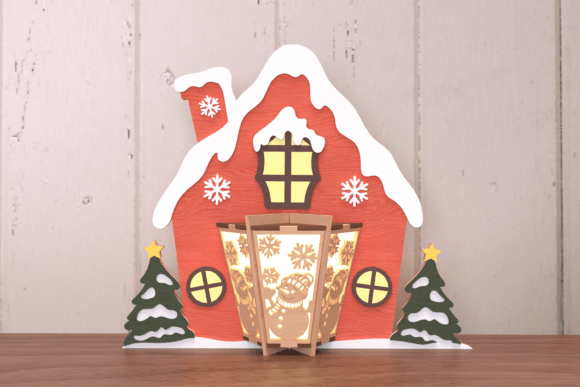 Christmas House with Snowman Lantern for Winter Amp