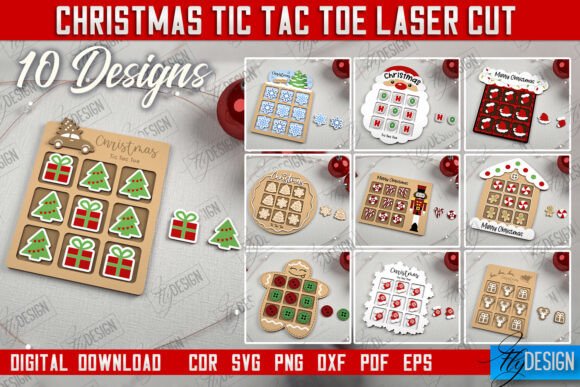 Christmas Tic Tac Toe Bundle CNC File for Winter Amp
