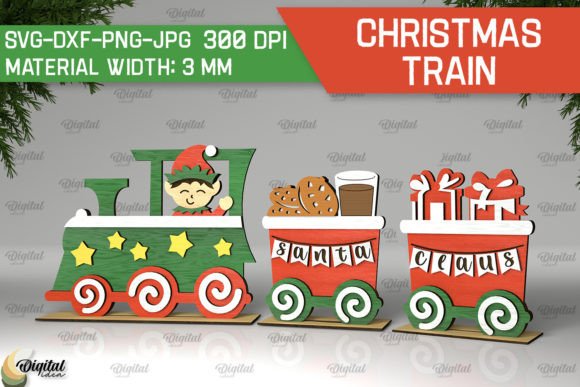 Christmas Wooden Train Laser Cut Design for Winter Amp