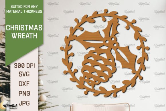 Wooden Christmas Wreath Laser Cut for Winter Amp